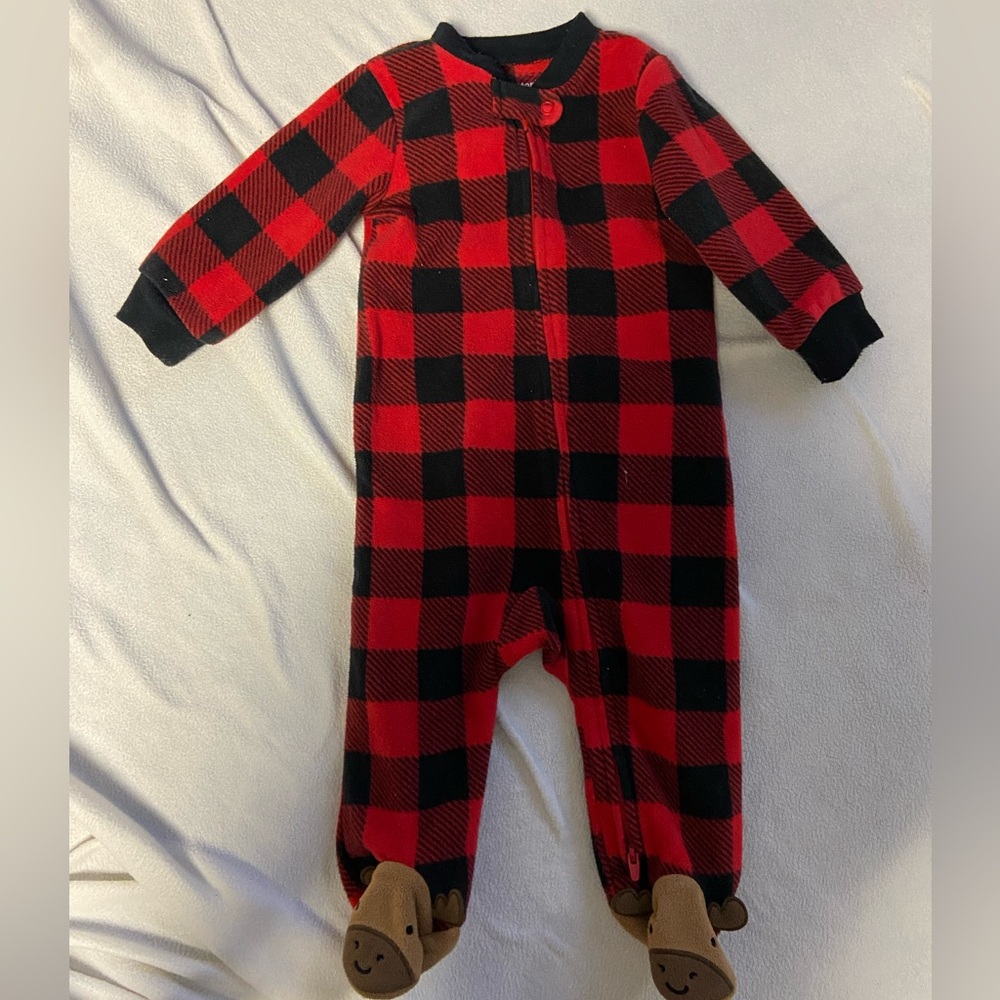 Carter’s Buffalo Check Moose 2-way Zip Pajama 🫎 Size 9M